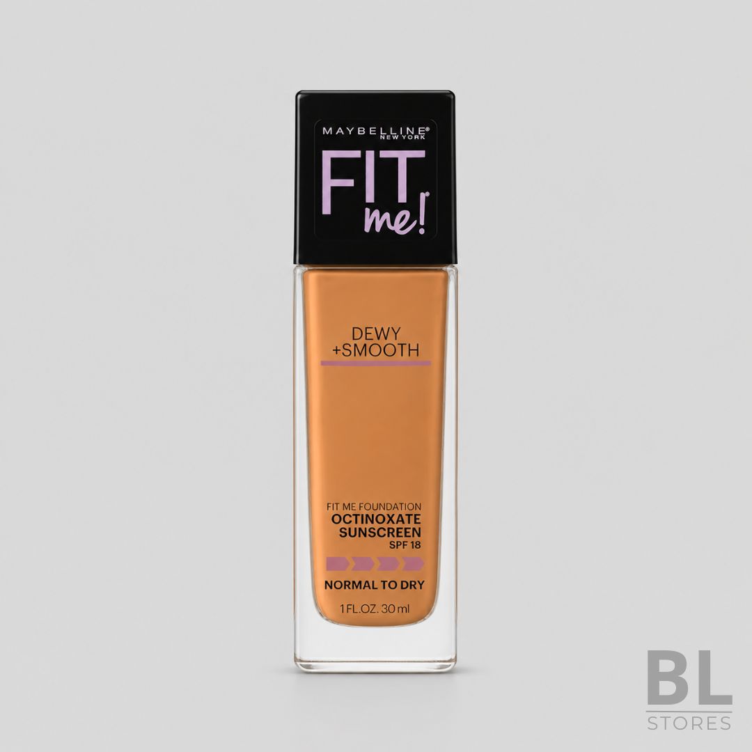 Maybelline Fit Me Dewy + Smooth Foundation 30 ml es una base líquida de maquillaje diseñada para piel normal a seca, ideal para lograr un acabado luminoso, natural y uniforme en el rostro. Su fórmula con protector solar SPF 18 ayuda a complementar la rutina diaria de maquillaje, entregando una apariencia fresca y suave sin dejar un acabado opaco. Es perfecta para usar en el día a día, en el trabajo, salidas o eventos donde buscas una piel con efecto saludable y cobertura pareja. Si necesitas una base Maybelline Fit Me, base líquida Dewy + Smooth, maquillaje para piel normal a seca o foundation con SPF en Chile, encuentra este producto en BL Stores, tu tienda online para comprar maquillaje y cosméticos de forma simple, segura y confiable.