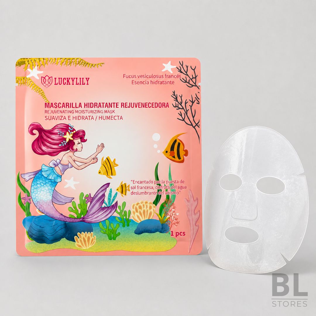 LuckyLily Mascarilla Hidratante Rejuvenecedora 1 pcs es una mascarilla facial individual diseñada para complementar la rutina de skincare con una sensación de hidratación, frescura y suavidad en la piel. Su fórmula destaca por su esencia hidratante con Fucus vesiculosus francés, ideal para usar en momentos de autocuidado, antes del maquillaje, después de un día intenso o cuando buscas que el rostro se vea más descansado y cuidado. Su práctico formato de 1 unidad permite una aplicación cómoda en casa o para llevar en el cosmetiquero. Si buscas una mascarilla facial hidratante, mascarilla rejuvenecedora, skincare facial o productos de cuidado facial en Chile, encuentra la LuckyLily Mascarilla Hidratante Rejuvenecedora 1 pcs en BL Stores, tu tienda online para comprar cosméticos y productos de belleza de forma simple, segura y confiable.
