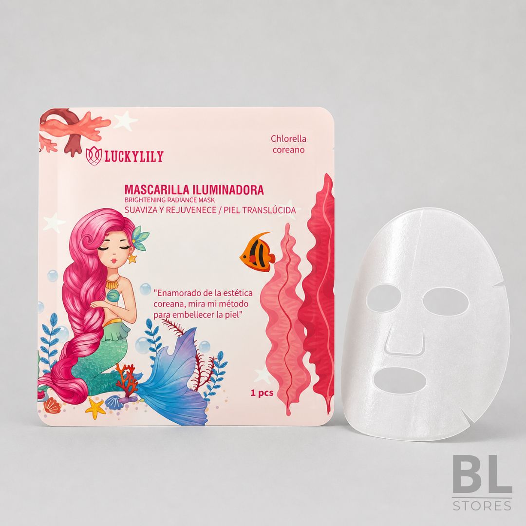 LuckyLily Mascarilla Iluminadora 1 pcs es una mascarilla facial individual diseñada para complementar tu rutina de skincare con una sensación de hidratación, suavidad y frescura en la piel. Su propuesta iluminadora con chlorella coreano ayuda a mejorar la apariencia del rostro, dejándolo con un look más descansado, cuidado y radiante. Es ideal para usar en casa, antes del maquillaje, previo a una ocasión especial o cuando buscas un momento de autocuidado rápido y práctico. Si estás buscando una mascarilla facial iluminadora, mascarilla hidratante, skincare coreano o productos de cuidado facial en Chile, encuentra la LuckyLily Mascarilla Iluminadora 1 pcs en BL Stores, tu tienda online para comprar cosméticos, mascarillas faciales y productos de belleza de forma simple, segura y confiable.