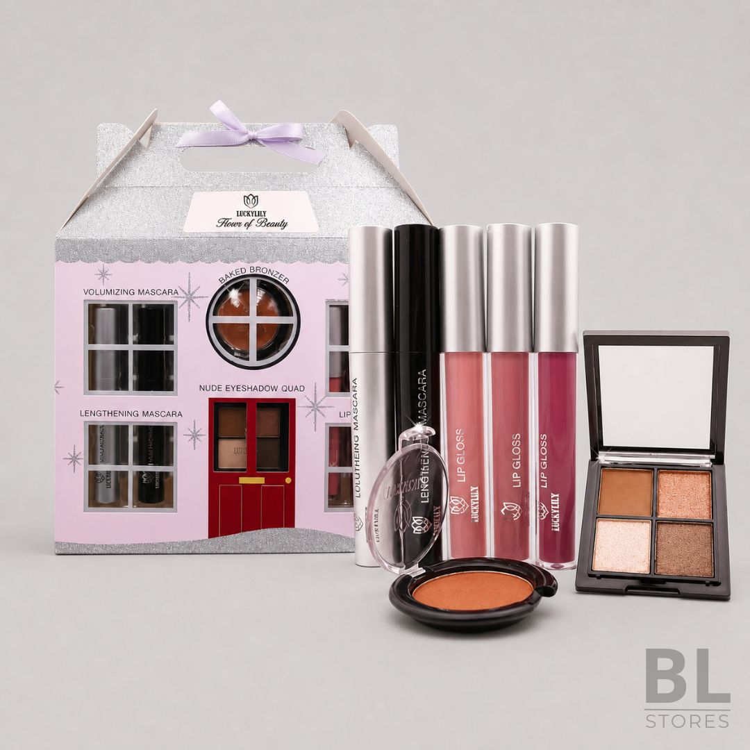 Pack de Maquillaje Luckylily Flower of Beauty con Lip Gloss, Máscaras, Bronzer y Sombras Nude