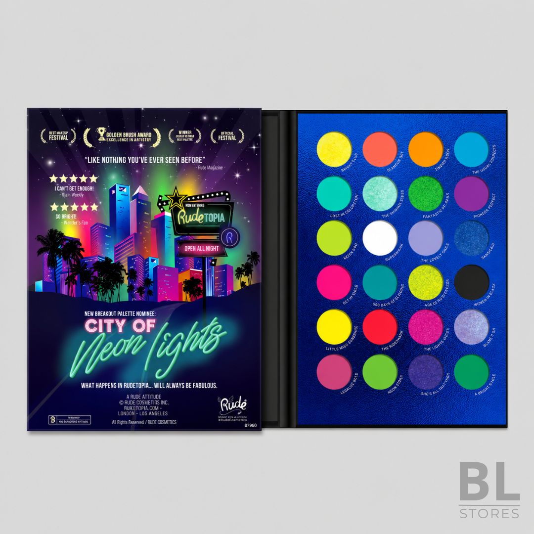 Paleta de Sombras Rude City of Neon Lights Colores Neón