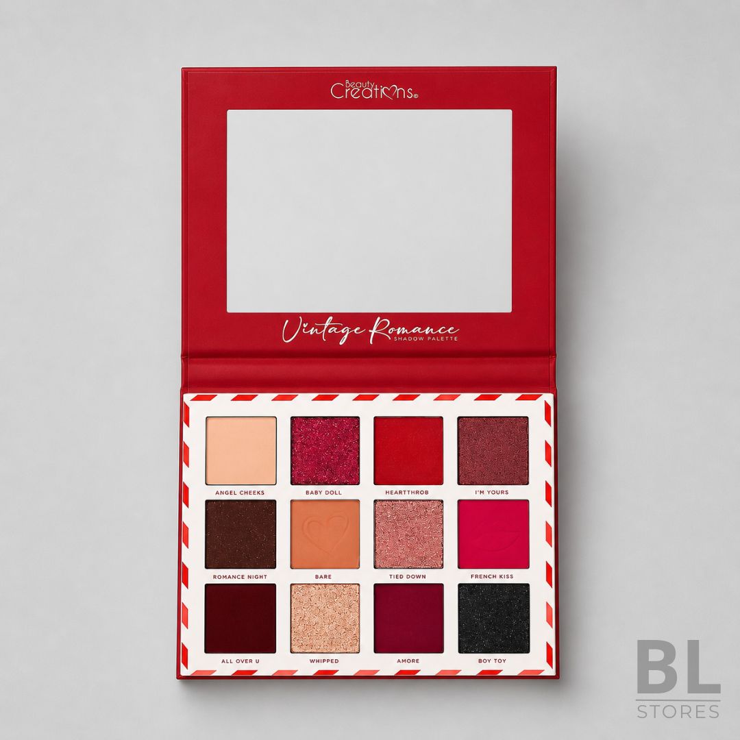 Paleta de Sombras Beauty Creations Vintage Romance 12 Tonos es una paleta de maquillaje elegante y versátil, ideal para crear looks de ojos románticos, intensos y sofisticados. Incluye 12 sombras en tonos nude, rojos, burdeos, rosados, cafés y negro, con acabados mate y shimmer que permiten difuminar, iluminar y dar profundidad a la mirada. Es perfecta para maquillaje de día, noche, citas, eventos, fiestas o looks más glam, gracias a su combinación de colores cálidos y tonos de alta intensidad. Su diseño inspirado en cartas románticas vintage le da una presentación distintiva y atractiva para sumar al cosmetiquero. Encuentra la Paleta de Sombras Beauty Creations Vintage Romance en BL Stores, tu tienda online en Chile para comprar maquillaje, paletas de sombras, cosméticos y productos de belleza con estilo, variedad y confianza.
