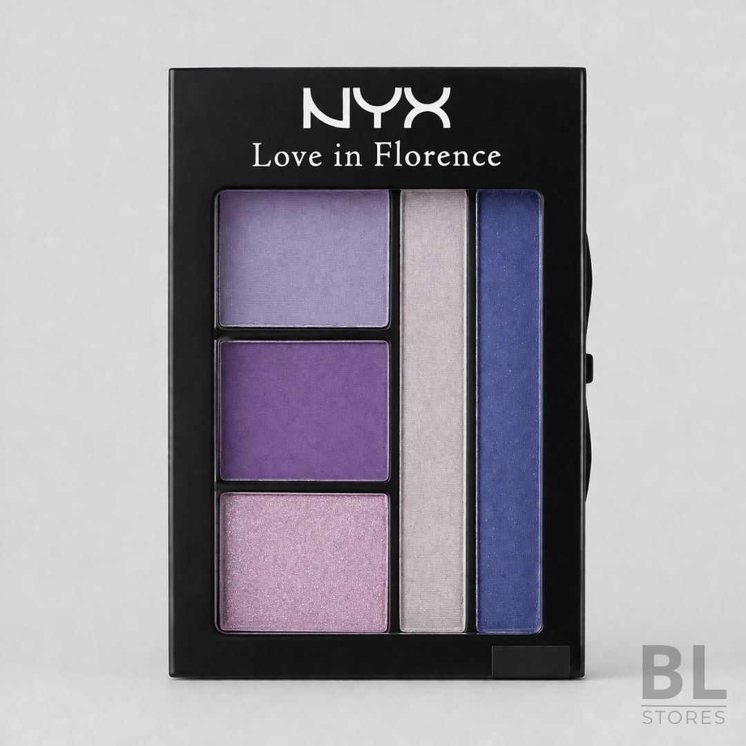 Paleta de Sombras NYX Love in Florence es una paleta de maquillaje para ojos con una combinación de tonos lila, morado, lavanda, rosado claro, plateado y azul, ideal para crear looks coloridos, luminosos y con mayor definición en la mirada. Su selección mezcla acabados mate y shimmer, permitiendo iluminar el párpado, marcar la cuenca y dar profundidad con colores fríos de inspiración editorial. Es perfecta para maquillaje de noche, eventos, fiestas, producciones beauty o para quienes buscan una paleta compacta con tonos diferentes a los nude tradicionales. Incluye espejo y aplicador, lo que la hace práctica para llevar en el cosmetiquero y retocar cuando lo necesites. Encuentra la Paleta de Sombras NYX Love in Florence en BL Stores, tienda online en Chile para comprar maquillaje, cosméticos y productos de belleza con estilo, confianza y excelente presentación.
