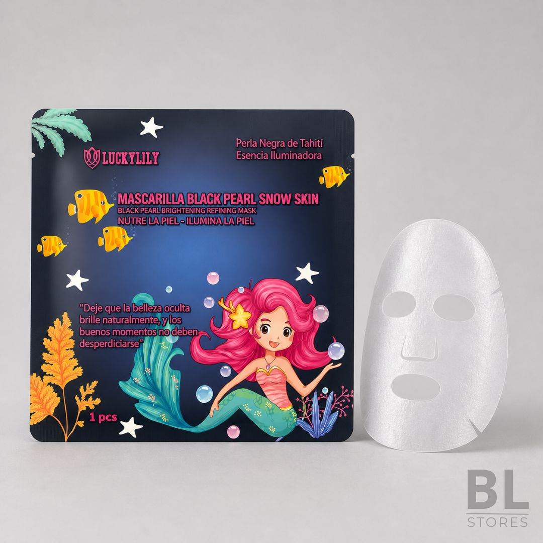 LuckyLily Mascarilla Black Pearl Snow Skin 1 pcs es una mascarilla facial individual diseñada para complementar la rutina de skincare con una sensación de nutrición, frescura e hidratación en la piel. Su fórmula destaca por la esencia iluminadora de perla negra de Tahití, ideal para quienes buscan mejorar la apariencia del rostro y lograr un acabado más luminoso, suave y cuidado. Es perfecta para usar en casa, antes del maquillaje, previo a una ocasión especial o como parte de un momento de autocuidado. Si buscas una mascarilla facial iluminadora, mascarilla Black Pearl, skincare con perla negra o productos de cuidado facial en Chile, encuentra la LuckyLily Mascarilla Black Pearl Snow Skin 1 pcs en BL Stores, tu tienda online para comprar cosméticos, mascarillas faciales y productos de belleza de forma simple, segura y confiable.
