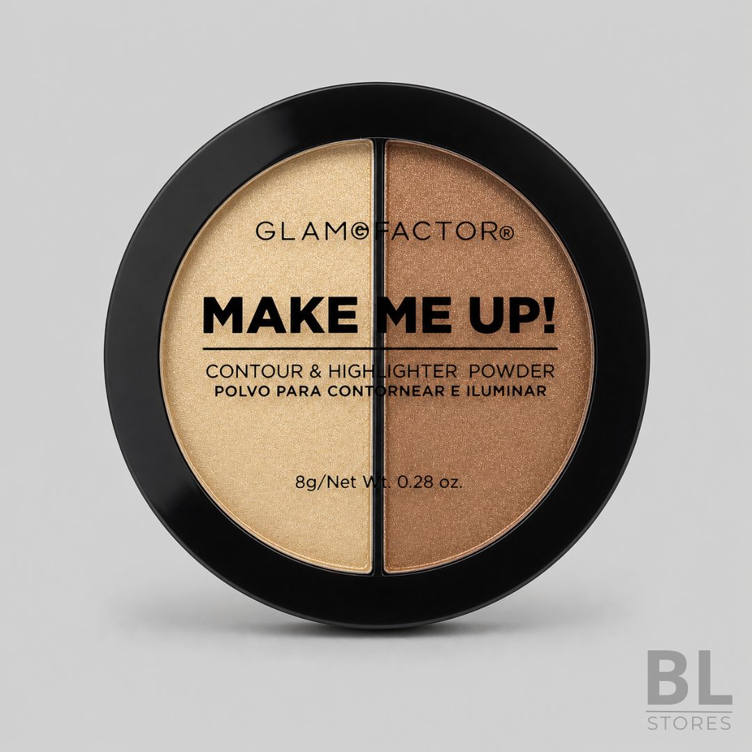 Glam Factor Make Me Up! Contour & Highlighter Powder es un polvo compacto dúo diseñado para contornear e iluminar el rostro con un acabado definido, luminoso y fácil de trabajar. Incluye dos tonos complementarios: un iluminador dorado para realzar zonas como pómulos, arco de la ceja, nariz o lagrimal, y un tono bronce para dar profundidad, marcar facciones o aportar calidez al maquillaje. Su formato compacto de 8 g es práctico para el uso diario, retoques rápidos o looks más elaborados para eventos y salidas. Si buscas un polvo para contornear e iluminar, contour powder, highlighter powder, iluminador facial o maquillaje compacto en Chile, encuentra el Glam Factor Make Me Up! Contour & Highlighter Powder 8 g en BL Stores, tu tienda online para comprar maquillaje y cosméticos de forma simple, segura y confiable.