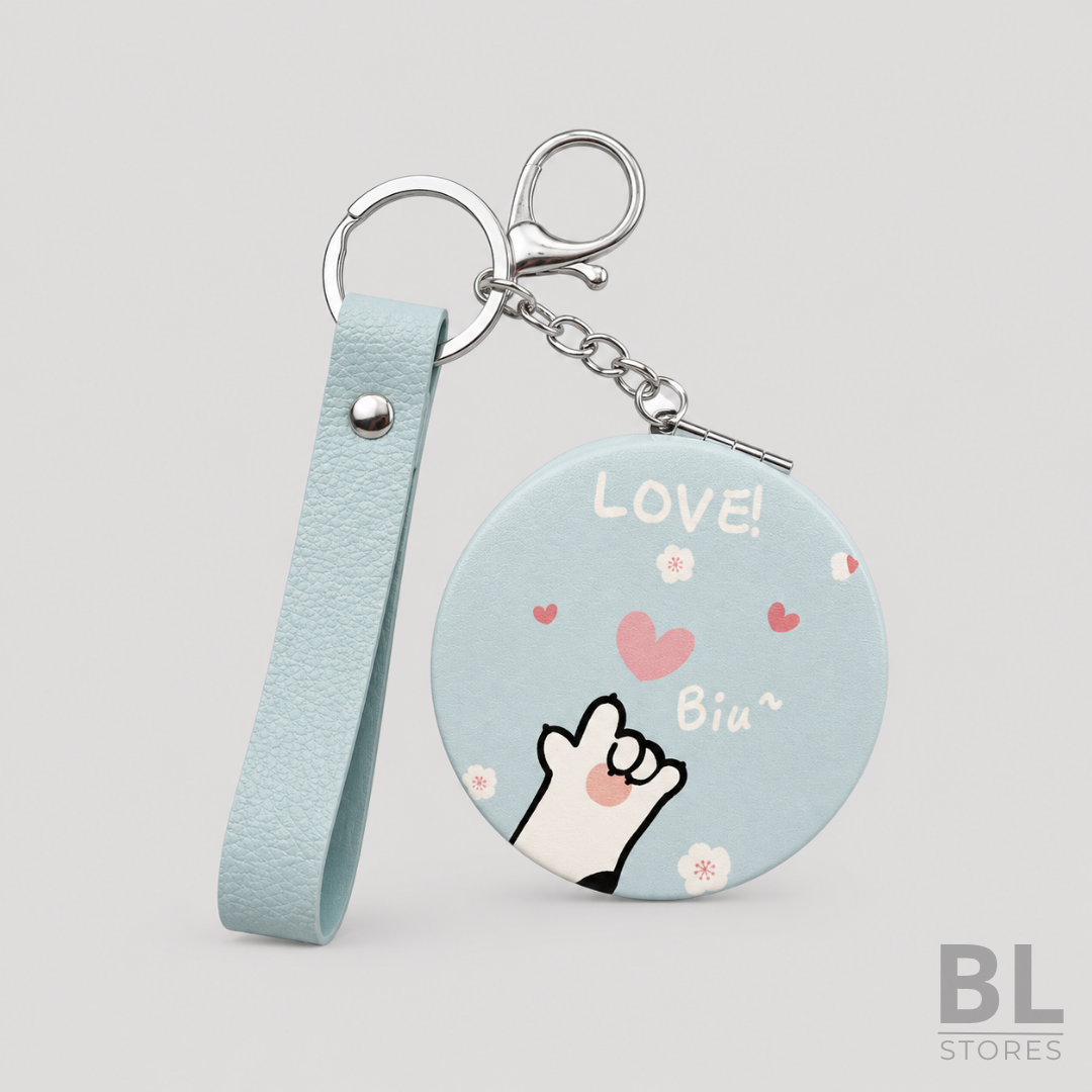 Espejo Llavero Doble con Aumento Gatito Love